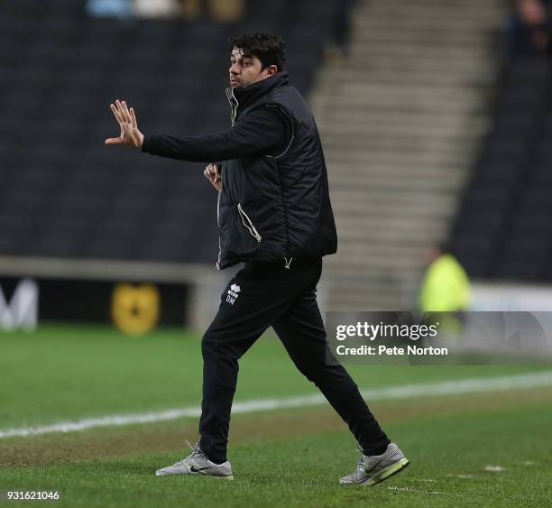 Milton Keynes Dons manager Dan Micciche during the Sky Bet League One match between Milton Keynes Dons and Rotherham United at StadiumMK on March 13,...