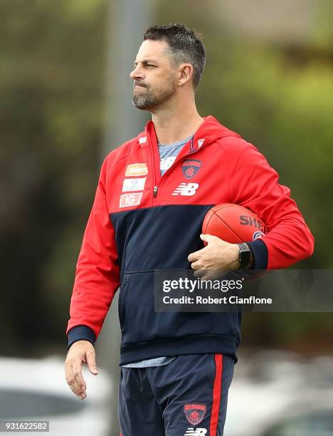 Assistant coach Jade Rawlings looks on during a Melbourne Demons AFL training session at Gosch's Paddock on March 14, 2018 in Melbourne, Australia.