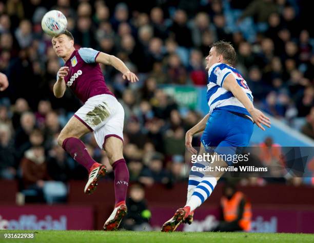 James Chester of Aston Villa during the Sky Bet Championship match between Aston Villa and Queens Park Rangers at Villa Park on March 13, 2018 in...