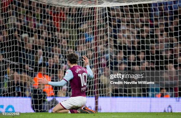 Jack Grealish of Aston Villa during the Sky Bet Championship match between Aston Villa and Queens Park Rangers at Villa Park on March 13, 2018 in...