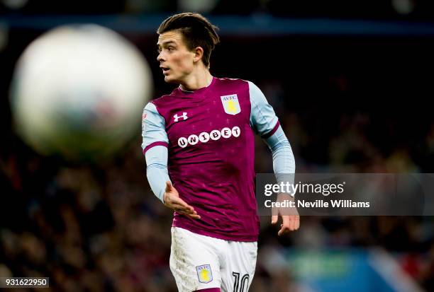 Jack Grealish of Aston Villa during the Sky Bet Championship match between Aston Villa and Queens Park Rangers at Villa Park on March 13, 2018 in...