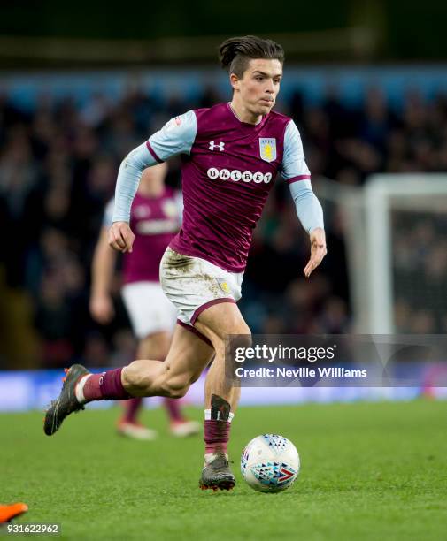 Jack Grealish of Aston Villa during the Sky Bet Championship match between Aston Villa and Queens Park Rangers at Villa Park on March 13, 2018 in...