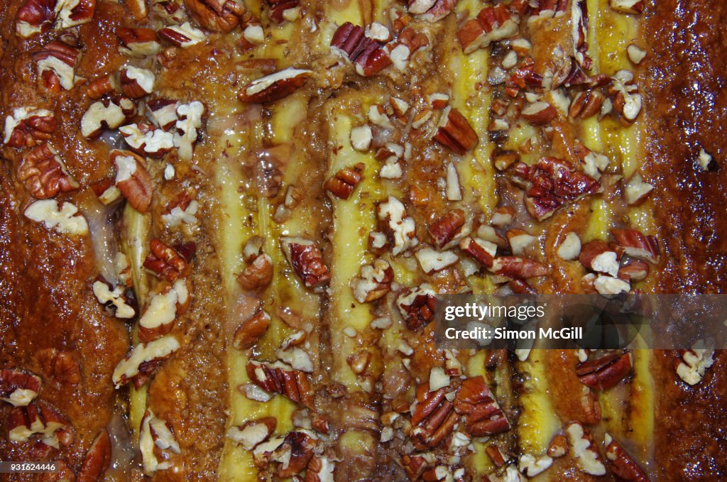 Homemade banana and pecan cake