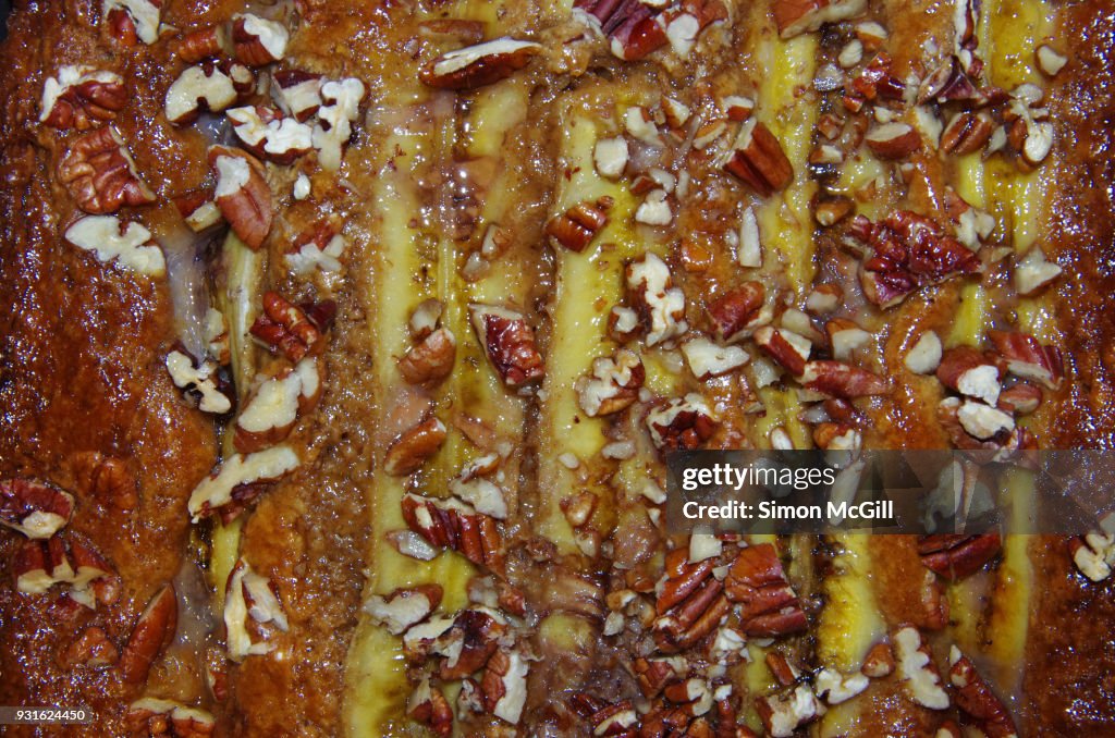 Homemade banana and pecan cake