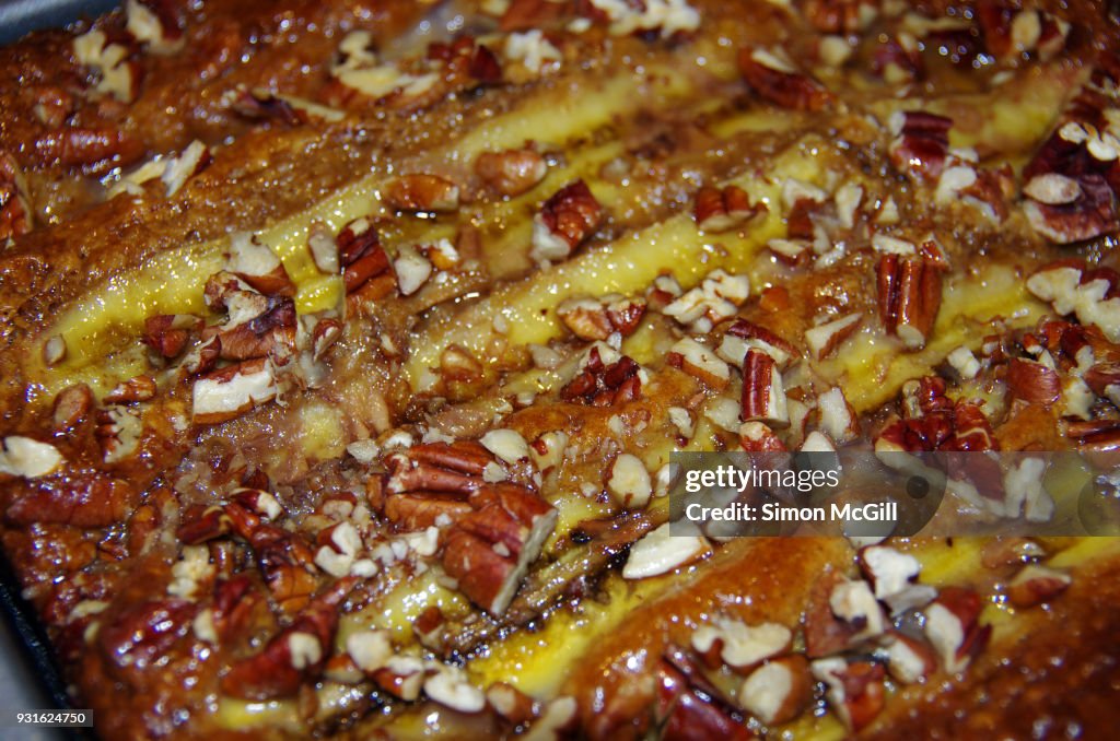 Homemade banana and pecan cake