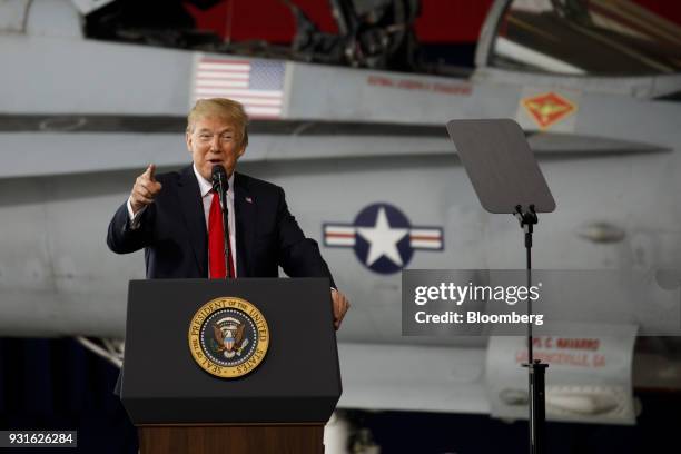 President Donald Trump speaks during an event at Marine Corps Air Station Miramar in San Diego, California, U.S., on Tuesday, March 13, 2018. Trump...