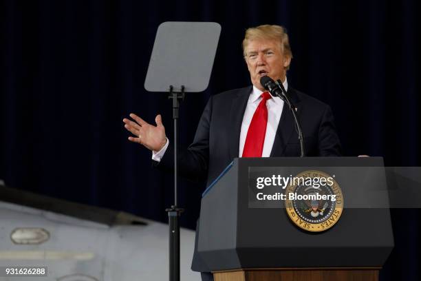 President Donald Trump speaks during an event at Marine Corps Air Station Miramar in San Diego, California, U.S., on Tuesday, March 13, 2018. Trump...