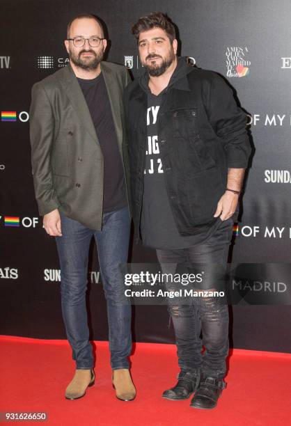 Director Fernando Gonzalez Molina and singer Antonio Orozco attend 'The Best Day Of My Life' Madrid premiere at Callao cinema on March 13, 2018 in...