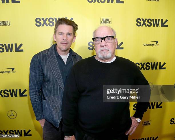 Ethan Hawke and Paul Schrader attend the premiere of the new film "First Reformed" at the Stateside Theatre during South By Southwest on March 13,...