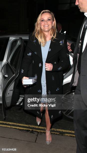 Reese Witherspoon seen arriving at afterparty of A Wrinkle In Time - European film premiere at Corinthia Hotel on March 13, 2018 in London, England.