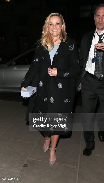 Reese Witherspoon seen arriving at afterparty of A Wrinkle In Time - European film premiere at Corinthia Hotel on March 13, 2018 in London, England.