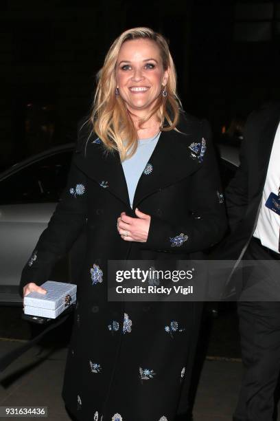 Reese Witherspoon seen arriving at afterparty of A Wrinkle In Time - European film premiere at Corinthia Hotel on March 13, 2018 in London, England.