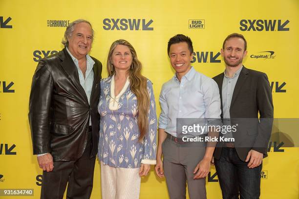 Stewart F. Lane, Bonnie Comley, Clive Chang, and Chris Herzberger attend the panel 'Keeping Performing Arts Alive in a Digital World' during SXSW at...