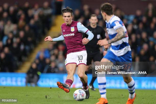 Jack Grealish of Aston Villa during the Sky Bet Championship match between Aston Villa and Queens Park Rangers at Villa Park on March 13, 2018 in...