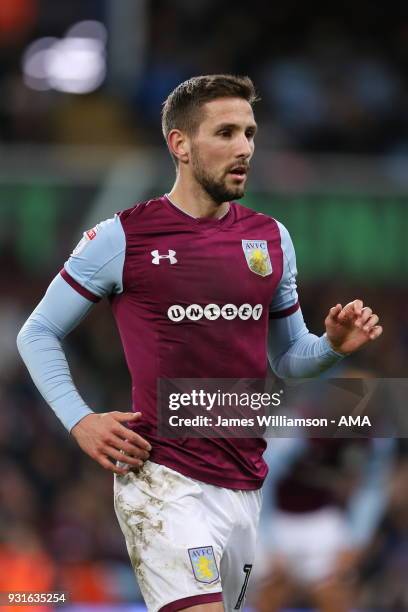 Conor Hourihane of Aston Villa during the Sky Bet Championship match between Aston Villa and Queens Park Rangers at Villa Park on March 13, 2018 in...