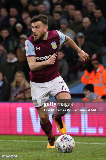 Robert Snodgrass of Aston Villa during the Sky Bet Championship match between Aston Villa and Queens Park Rangers at Villa Park on March 13, 2018 in...