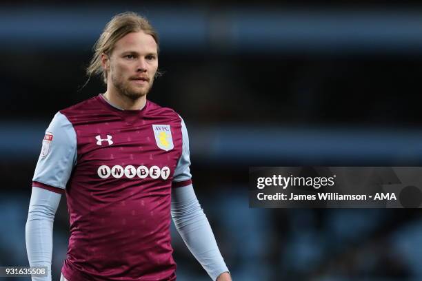 Birkir Bjarnason of Aston Villa during the Sky Bet Championship match between Aston Villa and Queens Park Rangers at Villa Park on March 13, 2018 in...