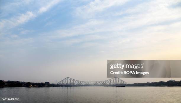 General view of the Howrah bridge in Kolkata. The Rabindra Setu also known as the Howrah bridge is a bridge with a suspended span over the Hooghly...