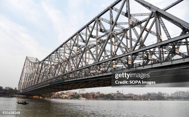 General view of the Howrah bridge in Kolkata. The Rabindra Setu also known as the Howrah bridge is a bridge with a suspended span over the Hooghly...