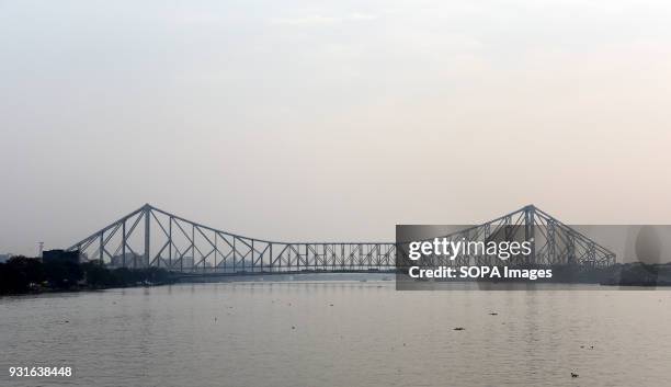 General view of the Howrah bridge in Kolkata. The Rabindra Setu also known as the Howrah bridge is a bridge with a suspended span over the Hooghly...