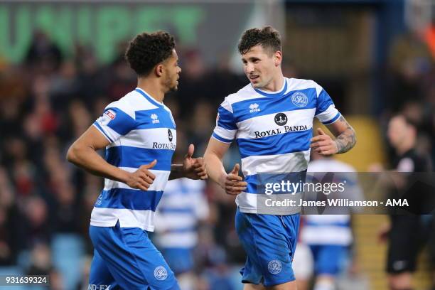 Darnell Furlong of Queens Park Rangers and Pawel Wszolek of Queens Park Rangers during the Sky Bet Championship match between Aston Villa and Queens...