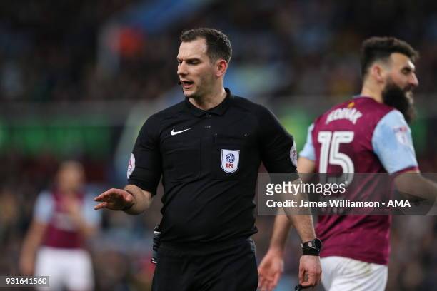 Match referee Tim Robinson during the Sky Bet Championship match between Aston Villa and Queens Park Rangers at Villa Park on March 13, 2018 in...
