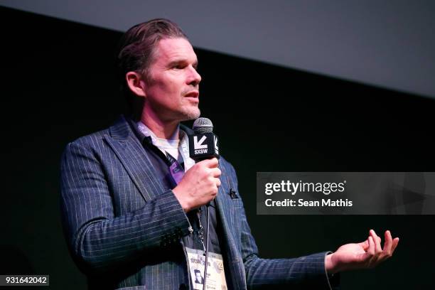 Ethan Hawke speaks onstage at the premiere of "First Reformed" during SXSW at Elysium on March 13, 2018 in Austin, Texas.