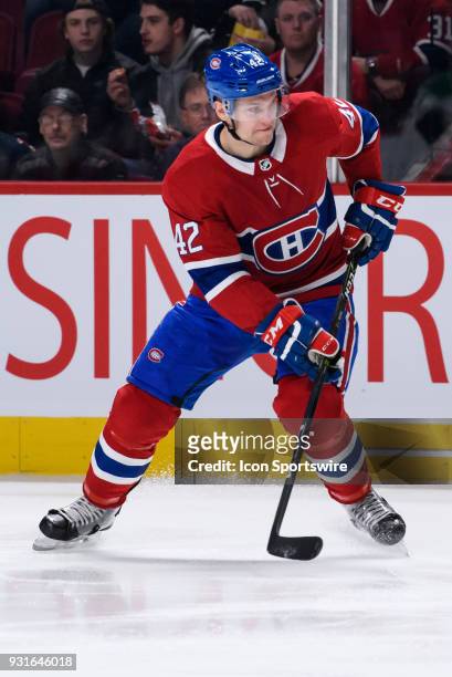 Montreal Canadiens center Byron Froese skates during the second period of the NHL game between the Dallas Stars and the Montreal Canadiens on March...