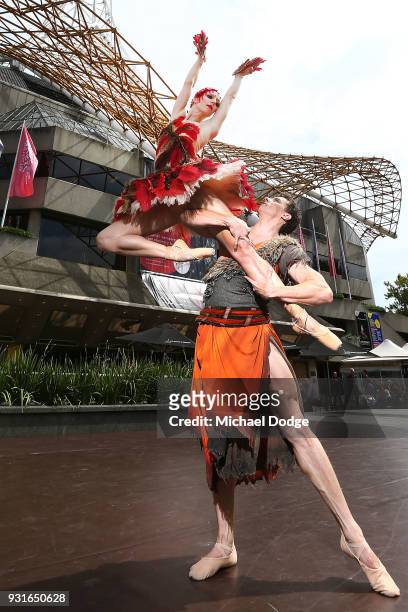 Australian Ballet principal dancers Lana Jones and Kevin Jackson perform an excerpt of Graeme Murphy's Firebird at Melbourne Arts Centre on March 14,...