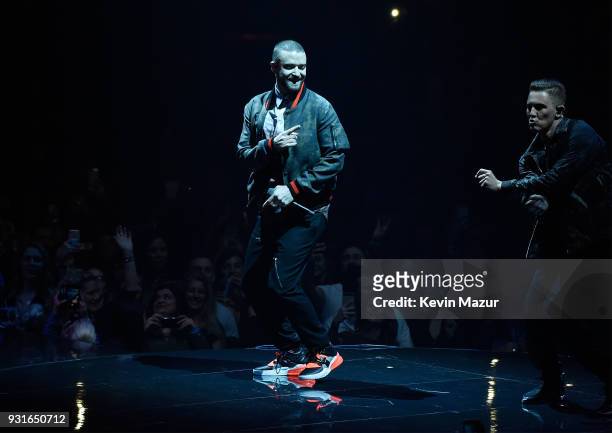 Justin Timberlake performs onstage during his "The Man Of The Woods" tour at Air Canada Centre on March 13, 2018 in Toronto, Canada.
