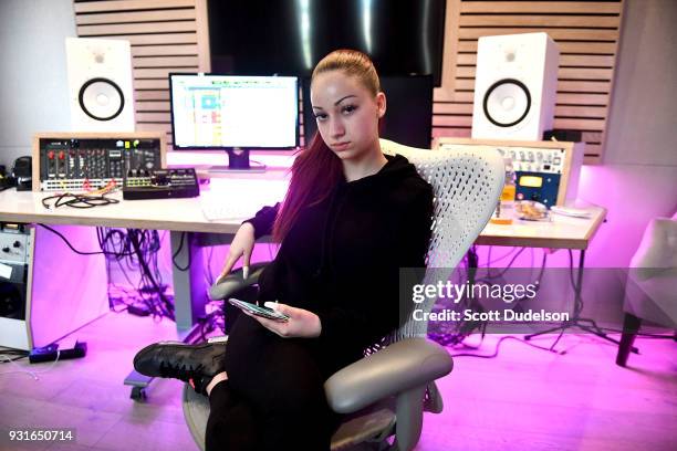 Bhad Bhabie, real name Danielle Bregoli, attends a recording session at Atlantic Records Studios on March 13, 2018 in Los Angeles, California.