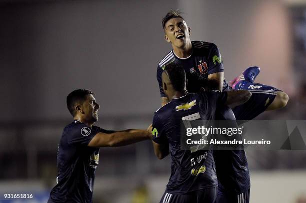 Players of Universidad de Chile celebrates their first scored goal by Angelo Araos during a Group Stage match between Vasco and Universidad de Chile...