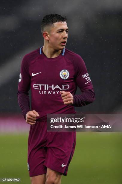 Ian Carlo Poveda of Manchester City during the Premier League 2 match between Derby County and Manchester City on March 9, 2018 in Derby, England.