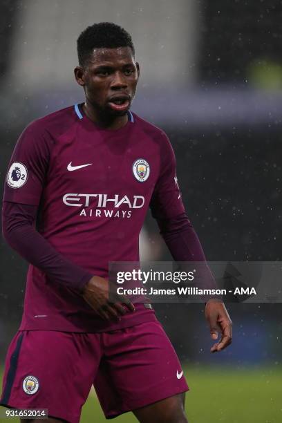 Tom Dele-Bashiru of Manchester City during the Premier League 2 match between Derby County and Manchester City on March 9, 2018 in Derby, England.