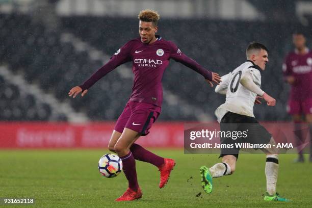 Felix Nmecha of Manchester City during the Premier League 2 match between Derby County and Manchester City on March 9, 2018 in Derby, England.