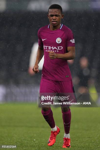 Rabbi Matondo of Manchester City during the Premier League 2 match between Derby County and Manchester City on March 9, 2018 in Derby, England.