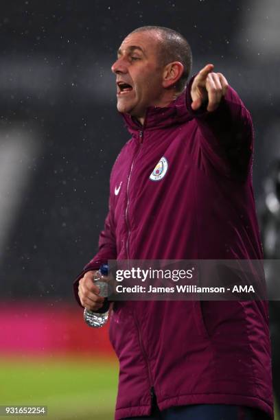 Manchester City academy manager Simon Davies during the Premier League 2 match between Derby County and Manchester City on March 9, 2018 in Derby,...