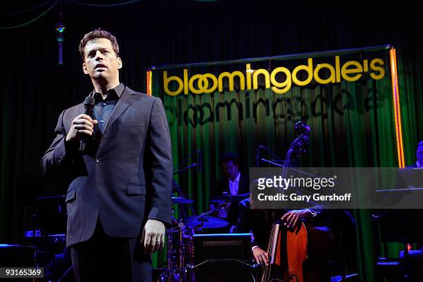 Singer Harry Connick, Jr. Performs live on stage to help celebrate the 2009 holiday windows unveiling at Bloomingdale's on November 17, 2009 in New...