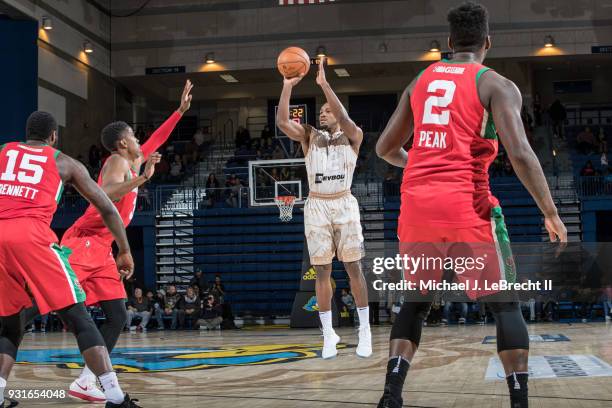 Demetrius Jackson of the Delaware 87ers shoots the ball against the Maine Red Claws during a G-League game on March 13, 2018 at the Bob Carpenter...