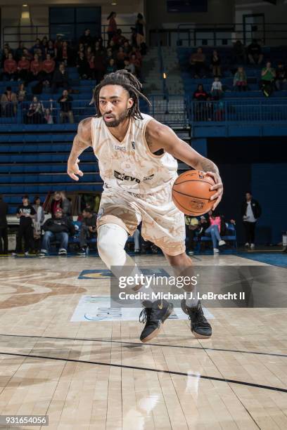 James Young of the Delaware 87ers handles the ball against the Maine Red Claws during a G-League game on March 13, 2018 at the Bob Carpenter Center...