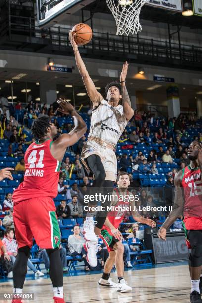 Devin Robinson of the Delaware 87ers dunks against the Maine Red Claws during a G-League game on March 13, 2018 at the Bob Carpenter Center in...