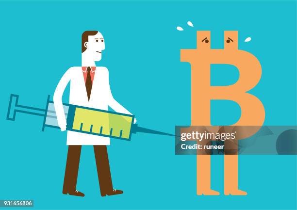 bitcoin injection | new business concept - worker sweating stock illustrations