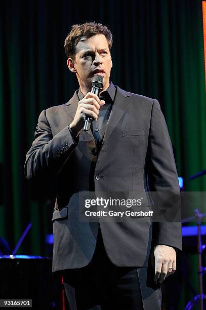 Singer Harry Connick, Jr. Performs live on stage to help celebrate the 2009 holiday windows unveiling at Bloomingdale's on November 17, 2009 in New...