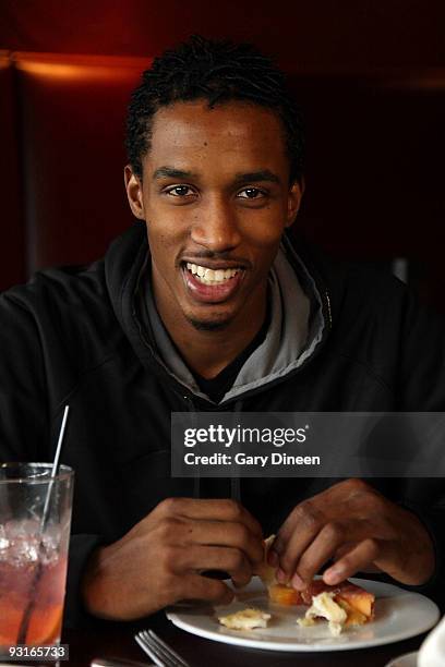 Brandon Jennings of the Milwaukee Bucks is interviewed on November 13, 2009 at Di Carlo Trattoria and Pizzaria in Oak Creek, Wisconsin. NOTE TO USER:...