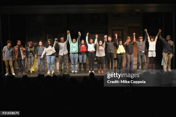 Students take a curtain call at Opening Act's 12th Annual Benefit Play Reading "Hear Me Here" At New World Stages on March 13, 2018 in New York City.