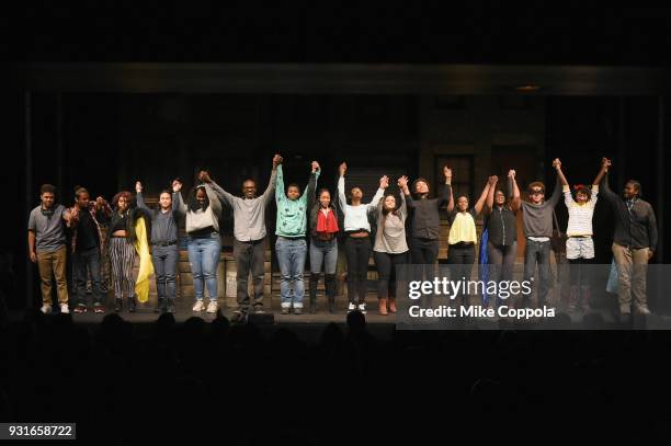 Students take a curtain call at Opening Act's 12th Annual Benefit Play Reading "Hear Me Here" At New World Stages on March 13, 2018 in New York City.