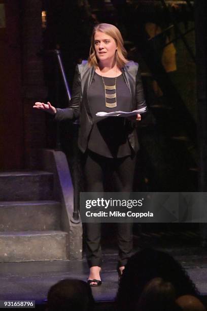 Suzy Myers Jackson speaks onstage at Opening Act's 12th Annual Benefit Play Reading "Hear Me Here" At New World Stages on March 13, 2018 in New York...