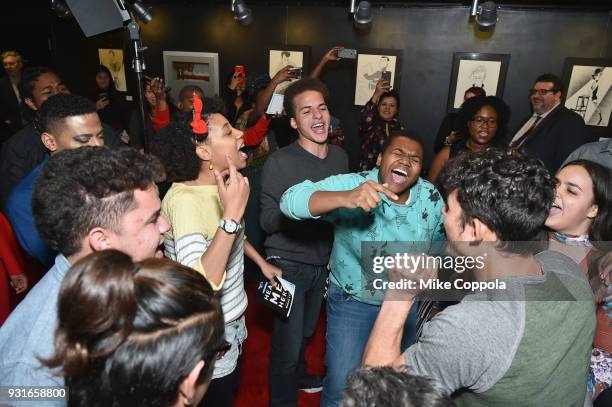 Anthony Ramos greets students at Opening Act's 12th Annual Benefit Play Reading "Hear Me Here" At New World Stages on March 13, 2018 in New York City.