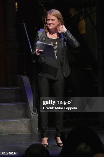 Suzy Myers Jackson speaks onstage at Opening Act's 12th Annual Benefit Play Reading "Hear Me Here" At New World Stages on March 13, 2018 in New York...