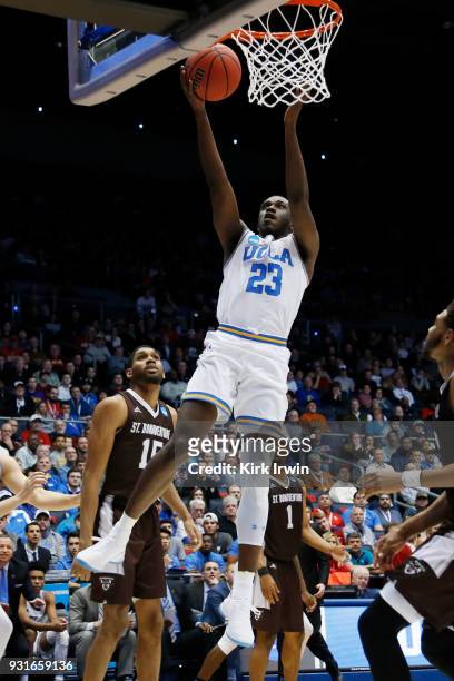 Prince Ali of the UCLA Bruins attempts a lay up against the St. Bonaventure Bonnies during the second half of the First Four game in the 2018 NCAA...